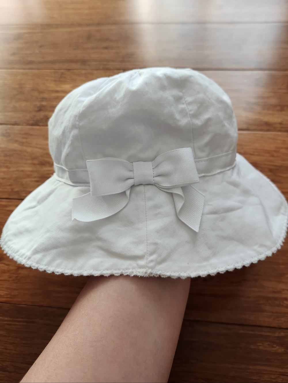 Janie And Jack Girls White Sun Hat With Bow Beach, Size 6-12 Months
